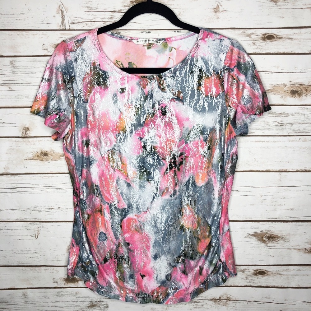 Peter Nygard petite large pink gray silver floral